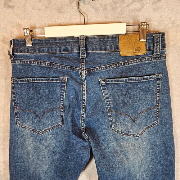 Royal Blue Mens 34x30 Straight Leg Jeans Classic Blue Denim casual whiskered - Picture 9 of 13